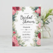 Romantisch roze rood wit munt rozen bloemenbruilof kaart (Staand voorkant)