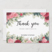Romantisch roze rood wit munt rozen Dank u Kaart (Voorkant)