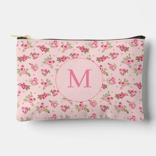 Romantisch Roze Roos  Bloemen Monogram Etui (Voorkant)