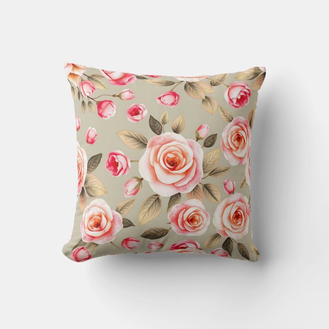Romantisch roze roos bloempatroon kussen (Voorkant)