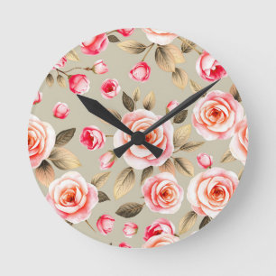 Romantisch roze roos bloempatroon ronde klok