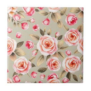 Romantisch roze roos bloempatroon tegeltje