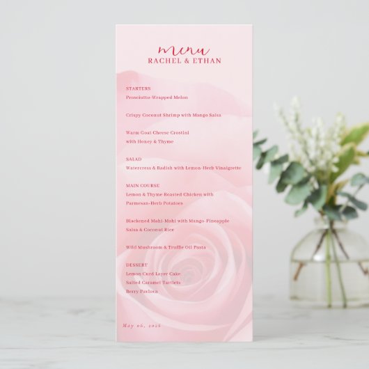 Romantisch Roze Roos Menu (Staand voorkant)