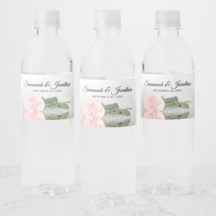 Romantisch Roze Rose Couple's Namen Elegant Bruilo Waterfles Etiket