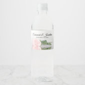 Romantisch Roze Rose Couple's Namen Elegant Bruilo Waterfles Etiket (Voorkant)