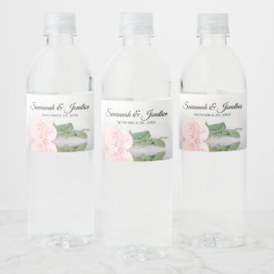 Romantisch Roze Rose Couple's Namen Elegant Bruilo Waterfles Etiket