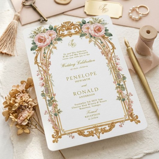 Romantisch roze rose gold bruiloft kaart