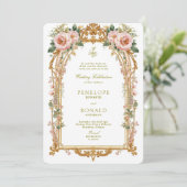 Romantisch roze rose gold bruiloft kaart (Staand voorkant)