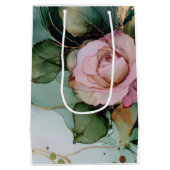 Romantisch Roze Rose Wit Goud Bloemen Vrijgezellen Medium Cadeauzakje (Achterkant)