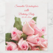 Romantisch Roze Roze Boeket Verjaardag Wijn Etiket (Enkel label)
