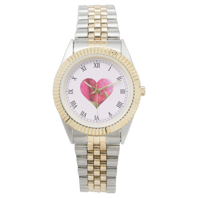 Romantisch Roze Roze Hart Horloge (Voorkant)