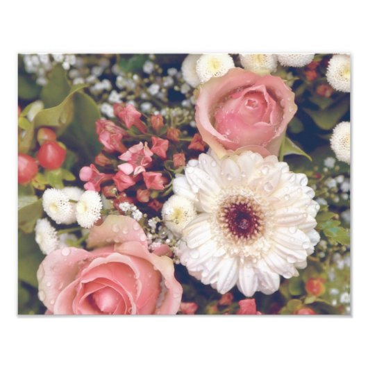 Romantisch roze rozen bloemboeket foto afdruk (Voorkant)