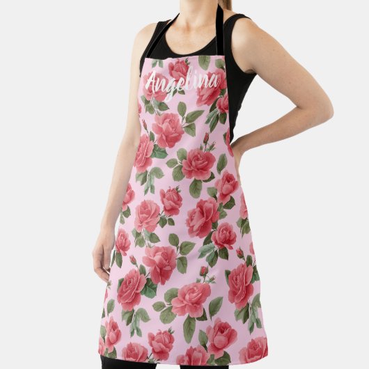Romantisch Roze Rozen Botanisch Patroon Maatwerk Schort (Insitu)