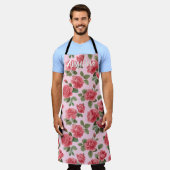 Romantisch Roze Rozen Botanisch Patroon Maatwerk Schort (Gedragen)