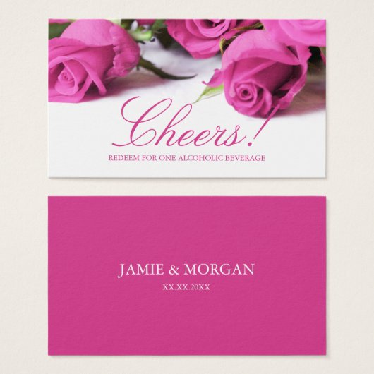 Romantisch Roze Rozen Bruiloft Drink Ticket Visitekaartjes (Voorkant /achterkant)
