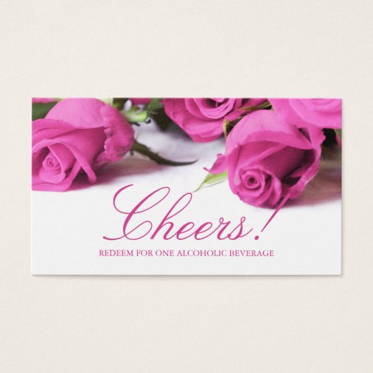 Romantisch Roze Rozen Bruiloft Drink Ticket Visitekaartjes (Voorkant)
