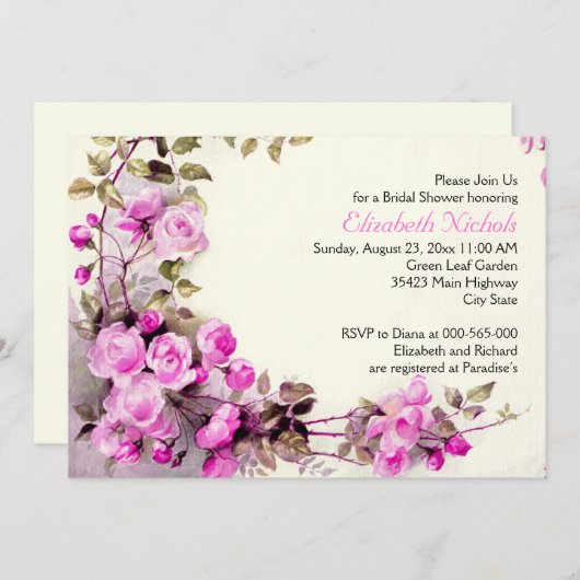  romantisch roze rozen bruiloft vrijgezellenfeest kaart (Voorkant / Achterkant)