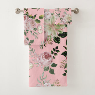 Romantisch roze rozen floreel patroonkatoen shabby bad handdoek