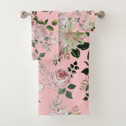Romantisch roze rozen floreel patroonkatoen shabby bad handdoek (Insitu)