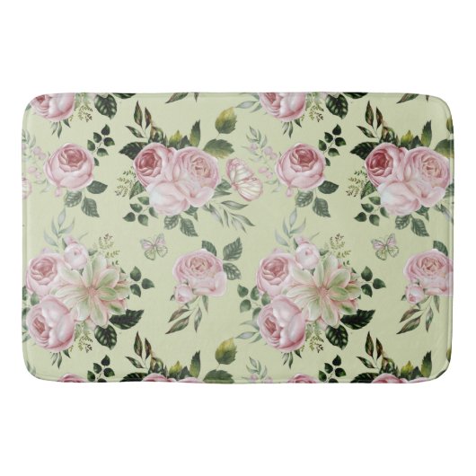 Romantisch roze rozen floreel patroonkatoen shabby badmat (Voorkant)