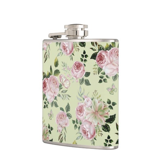 Romantisch roze rozen floreel patroonkatoen shabby heupfles (Links)