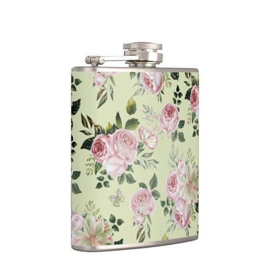 Romantisch roze rozen floreel patroonkatoen shabby heupfles (Rechts)