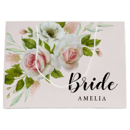 Romantisch Roze Rozen Waterverf Bloemenbruid Groot Cadeauzakje