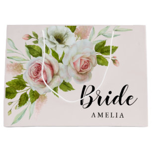 Romantisch Roze Rozen Waterverf Bloemenbruid Groot Cadeauzakje