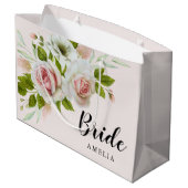 Romantisch Roze Rozen Waterverf Bloemenbruid Groot Cadeauzakje (Achterkant Gekanteld)