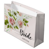 Romantisch Roze Rozen Waterverf Bloemenbruid Groot Cadeauzakje (Voorkant Gekanteld)