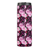Romantisch Roze Rozen Zwart bloemig  Thermosbeker (Achterkant)