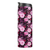 Romantisch Roze Rozen Zwart bloemig  Thermosbeker (Geroteerd rechts)