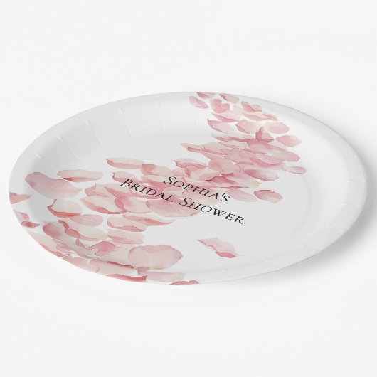 Romantisch Roze Rozenblaadjes Bloemen Vrijgezellen Papieren Bordje (Gekanteld)