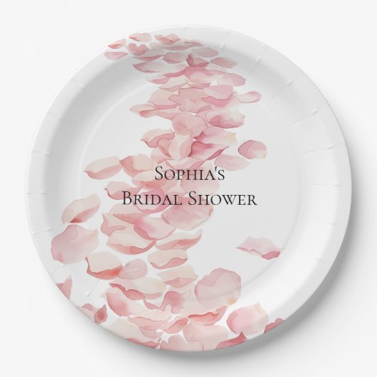 Romantisch Roze Rozenblaadjes Bloemen Vrijgezellen Papieren Bordje (Voorkant)