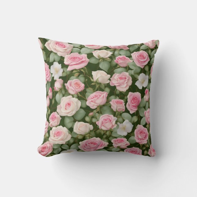 Romantisch roze rozentuin ontwerp kussen (Voorkant)