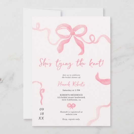 Romantisch roze strik lint waterverf vrijgezellenf kaart (Voorkant)