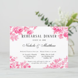 Romantisch Roze Toile Bloem Repetitie Diner Kaart