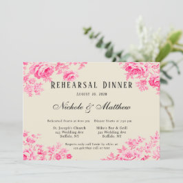 Romantisch Roze Toile Bloem Repetitie Diner Kaart