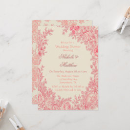  Romantisch Roze Toile Bloem Trouwdouche Kaart