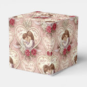 Romantisch roze vintage cherubijn hartpatroon bedankdoosjes (Achterkant)