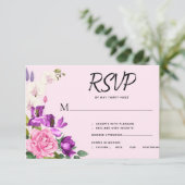 Romantisch Roze Violet Bold Bloem Boeket RSVP Kaartje (Staand voorkant)