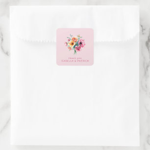 Romantisch roze watercolor bloemenboeket vierkante sticker
