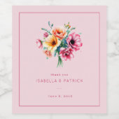 Romantisch roze waterverf bloemboeket wijn etiket (Enkel label)