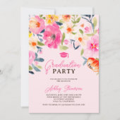 Romantisch Roze Waterverf Bloemen Afstuderen Foto Kaart (Voorkant)