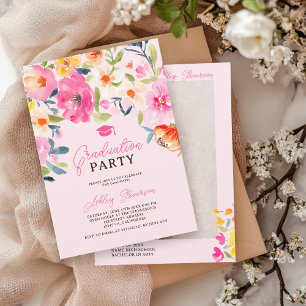 Romantisch Roze Waterverf Bloemen Afstuderen Foto Kaart
