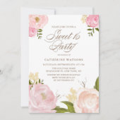 Romantisch Roze Waterverf Bloemen Sweet 16 Party Kaart (Voorkant)