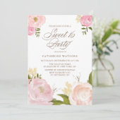 Romantisch Roze Waterverf Bloemen Sweet 16 Party Kaart (Staand voorkant)