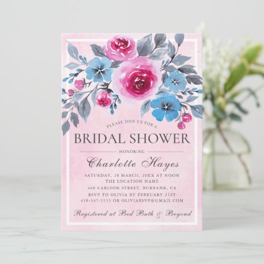 Romantisch Roze Waterverf Bloemen Vrijgezellenfees Kaart (Staand voorkant)