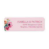 Romantisch Roze Waterverf Bloemmotief Etiket (Voorkant)