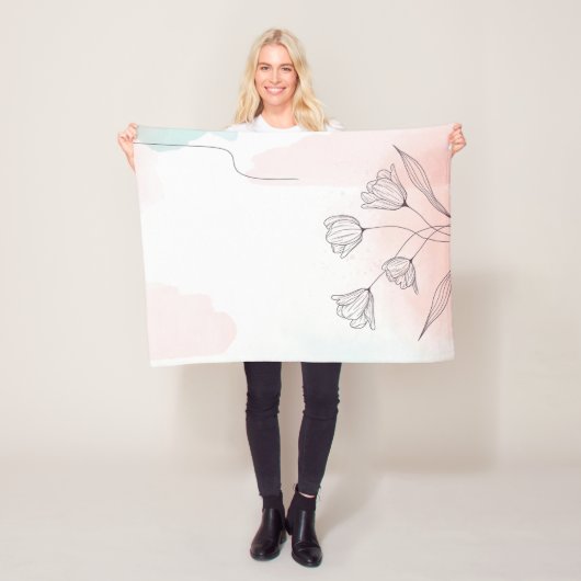 Romantisch Roze Waterverf Floral Elegant huis Fleece Deken (In situ)